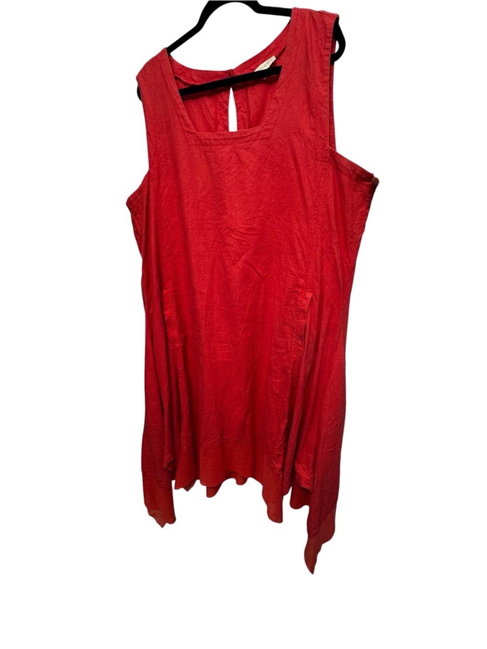 Orange- Red Sleeveless Scoop-Neck Women's Linen Dress